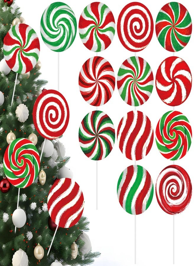 Soulchen 12 Pcs Christmas Decorations Candy Ornaments Large Red White Green Lollipop Christmas Tree Decorations Cute Lollipop Picks Decor for Xmas Tree Topper Home Office Holiday Party Vase Decor - Image 4